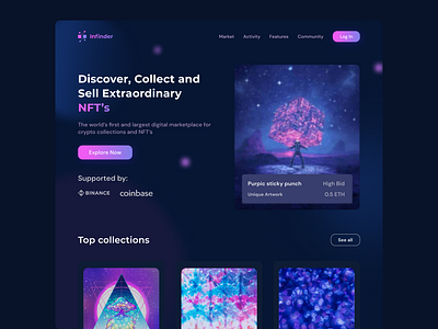 NFT Marketplace Landing Page design figma design graphic design illustration logo nft nft landing page nft marketplace nft marketplace website nft website nfts ui ui design user interface design ux design web web design website design