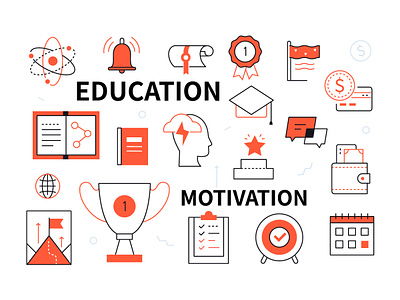 Education & motivation icon set business coach design education icon line management motivation planning style vector