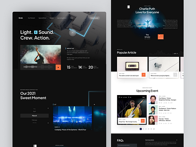 Brizik - Event Organizer artist agency clean landing page dark mode design discover event event agencies event app event organizers faq freelance futuristic landing page maps minimalist modern design music event trending ui uiux