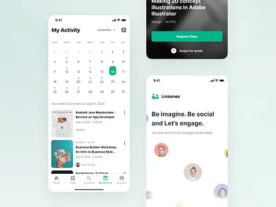 Linkonec - My Activity (Light Mode) activity app calendar e learning ios app light mode minimal mobile mobile app online course online learning reminder schedule social media students study app teacher ui ui kit ux