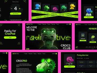 Radioactive Crocs Club. NFT Collection Website 3d 3d illustration animation branding graphic design logo motion graphics ui ux web