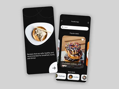 🍩 Foodie App concept design android app design animation app design black candy clean creative dark dark grey design food app foodie graphic design home screen illustration ios app design minimal mobile app design typography ui