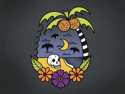 Florida Halloween bats florida halloween illustration island palm tree skull spooky tattoo flash