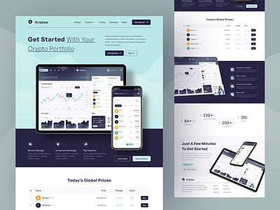 Kriptow - CryptoCurrency Landing Page bitcoin clean crypto crypto app cryptocurrency dashboard dashboard landing etherum landing page ui uidesign uidesigner uiux uiuxdesign userinterface web design web designer