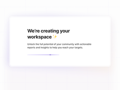 Account Creation - Workspace Loading Tile account creation emoji figma gradient loading minimal product design purple saas soft shadow tile ux design ux ui web workspace