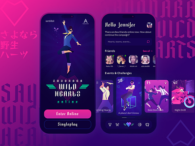 Sayonara Wild Hearts app 💗💜 app design dark theme figma game app game ui gamedev mobile game mobile ui super app ui design