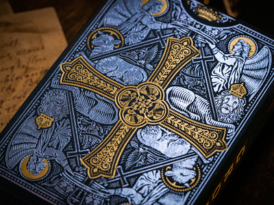 The Cross Playing Cards ⚜️ pt. III ace of spades design engraving etching illustration lamb of god lion of judah peter voth design playing cards tuck box vector woodcut