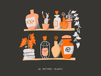 Potions + Plants bottles design doodle halloween illustration illustrator october plant lady plants potions procreate procreate illustration spooky spooky season typography vessels witch