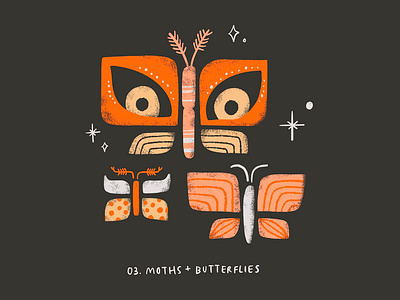 Moths + Butterflies butterflies butterfly creepy design doodle fall halloween illustration illustrator linework mcm mid century modern moth moths october procreate procreate illustration spooky witch