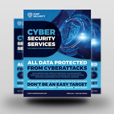 Cyber Security Services Flyer Template antivirus attacks business corporate cyberattacks data protected design flyer illustration internet security leaflet monitoring online scams poster