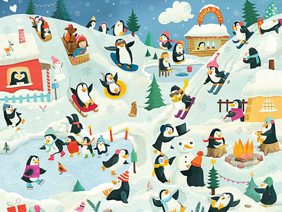 Milledeux Advent Calendar action animal illustration animals in action anthropomorphic childrens book illustration childrens books childrens illustration christmas cute animals holiday illustration jigsaw puzzle kidlitart penguin whimsical winter