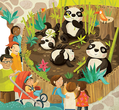 Highlights – Hello/High Five pandas childrens book illustration childrens books childrens illustration cute cute animals families illustration kidlitart kids books magazine cover pandas whimsical zoo