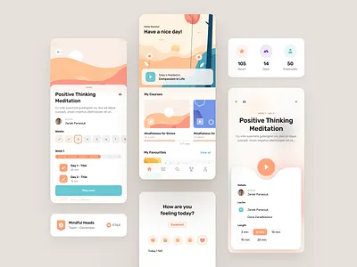 Mindy - Application For Developing Your Mind app clean course dashboard design exercise feedback history illustration lesson meditation mindy overview page progress session skills ui ux widelab