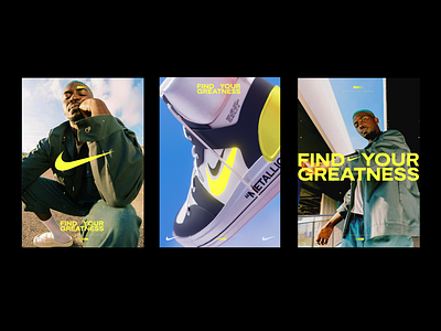 #2 Nike Metallic | Find Your Greatness 3d animation art direction branding campaign clouds metallic motion graphics nike shoe design sky ui web design