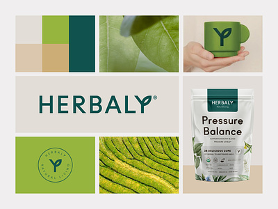 Branding & Packaging Design for Herbaly 🌿 brand identity branding coffee drink farm herb label leaf logo natural organic packaging pouch tea vegan wellness