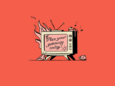 Trip chaos fire flames illustration inktober procreate travel trip tv vintage