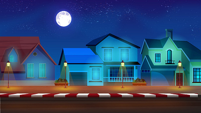 2D Night Town Illustration 2d 2d night town illustration design digital graphic design illustration vector