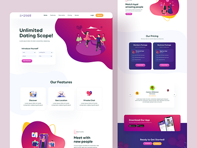 Dating Landing Page - 05 animation branding colorful landing page dating app design dating apps dating landing page dating ui dating ux dating website html templates illustration landing page design landing page theme logo modern webdesign popular design theme templates ui website design