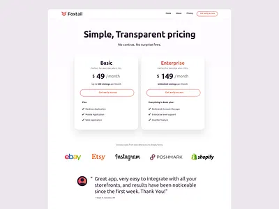 Foxtail - pricing clean dashboard e commerece foxtail logo price price page pricing product design saas sebsite ui ux web design web design agency