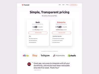 Foxtail - pricing clean dashboard e-commerece foxtail logo price price page pricing product design saas sebsite ui ux web design web design agency