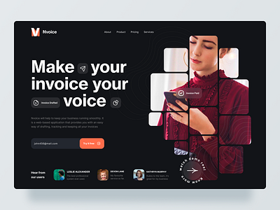 Invoice Website : Landing Page branding design figma illustration logo typography ui ui design ux vector