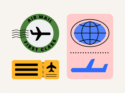 Air Travel Illustrations airplane badges branding color cute design icons illustration logo patches stamp ticket travel ui vector vintage