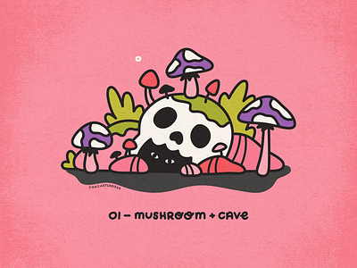 ROSETOBER 01: Mushroom illustration inktober mushroom pebbles pink rocks skull vector