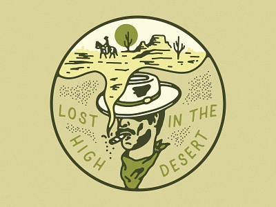 Lost in the High Desert arizona bandana cactus cannabis circle cowboy cowboy hat desert dispensary high horse illustration joint landscape lost saguaro smoking sticker western wondering