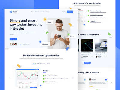 Landing page for an Investment App 😍 banking blue branding design finance app graphic design hybreed interaction design landing page ui ui design uiux vector visual design wearehybreed web design