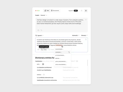 DeepL - redesign concept aplication app deepl dictionary dropdown glossary input text minimal mobile product design select tooltip translate translation ui web deisgn webapp