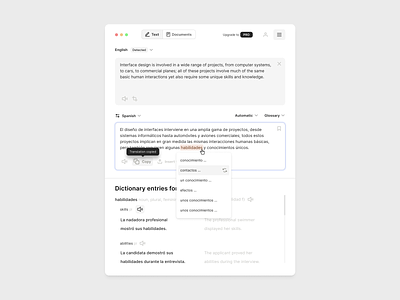 DeepL - redesign concept aplication app deepl dictionary dropdown glossary input text minimal mobile product design select tooltip translate translation ui web deisgn webapp