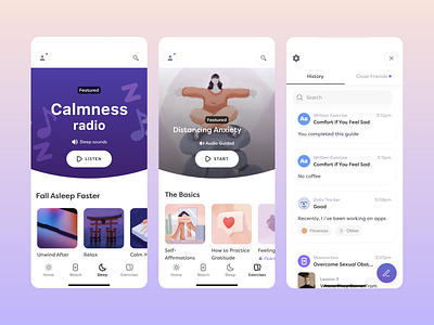 Relax & Sleep Wellness Mobile App app design calm design daily reflection guided meditation habit tracker intuitive experience meditation mental health mobile app relax relaxation app self care sleep sleep app stress relief ui design ux design ux ui wellness wellness app