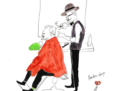 Barbershop barber beauty drawing editorial funny hand drawing illustration magazine men mens beauty people watercolor