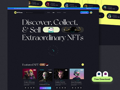 NFT Website WIP - Free Download PSD design footer free download free nft download free website header illustration landingpage logo minimal nft nft add nft app nft walet nft website ui ui design ux ux design website