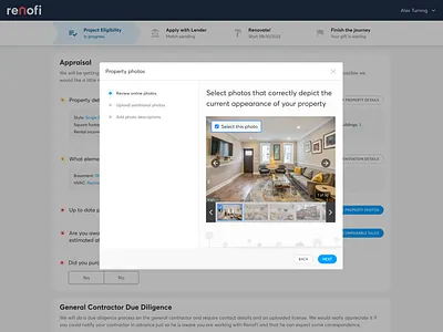 Property photos wizard design journey loan photos property renovation steps ui ux wizard