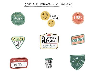 Sensible Enamel Pins comics design enamel pin humor ideas illustration lettering product idea