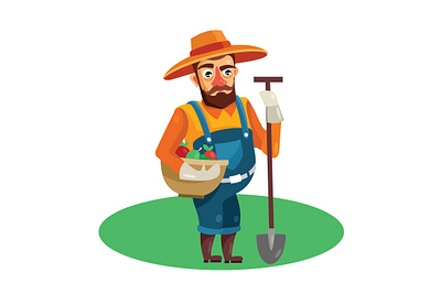 Farmer in Field Vector Illustration village