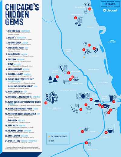 Chicago's Hidden Gems brand design chicago map custom map event flyer graphic design illustrated map illustration printed map