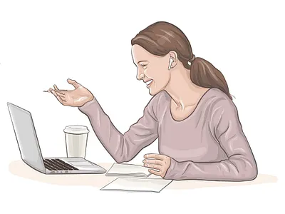 Woman having a video call business chatting freelancer laptop marketing office people office work outline illustration smiling vector illustration video call woman