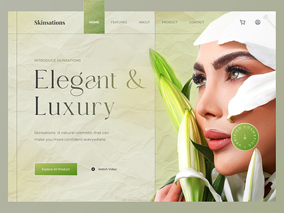 💄 Skinsations - Natural Cosmetics Header beautifull beauty classic clean clear cosmetics dashboard girl green header makeup modern natural skincare slab ui uiuxdesign