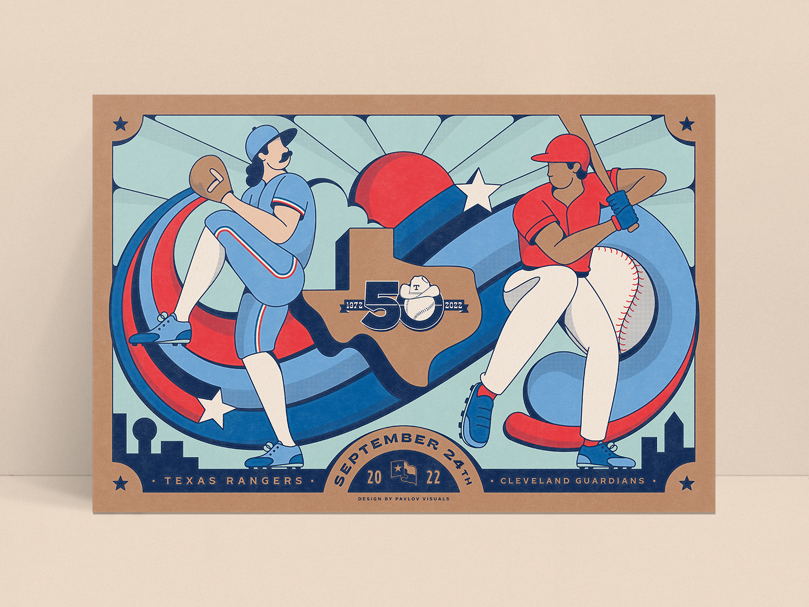 Texas Rangers 50th Anniversary Poster by Pavlov Visuals on Dribbble