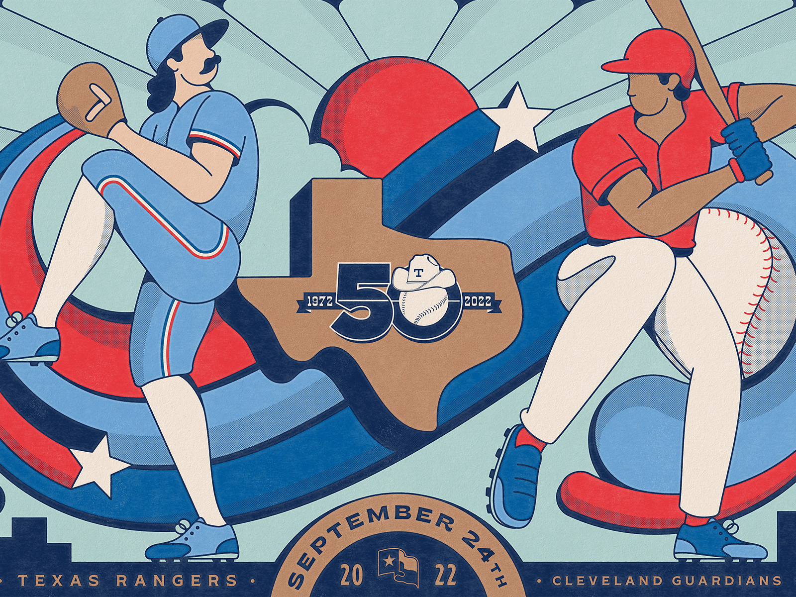 Texas Rangers 50th Anniversary Poster by Pavlov Visuals on Dribbble