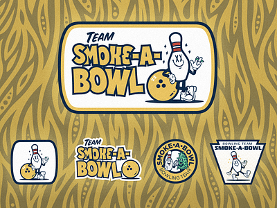 Smoke-A-Bowl - Bowling Team badge ball bowling bowling pin bowling team branding character illustration logo smoke type typography vector weed