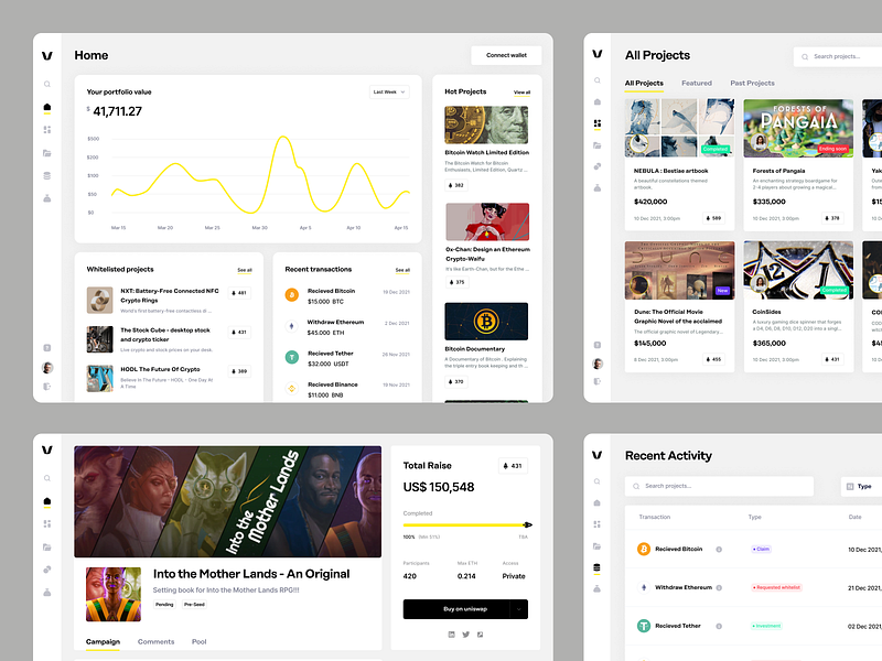 Vent - Application bazen agency bitcoin blockchain crowdfunding crypto crypto app crypto platform crypto projects crypto wallet cryptocurrency dashboard design dashboard ui defi finance fintech investing mobile website design saas uiux vent