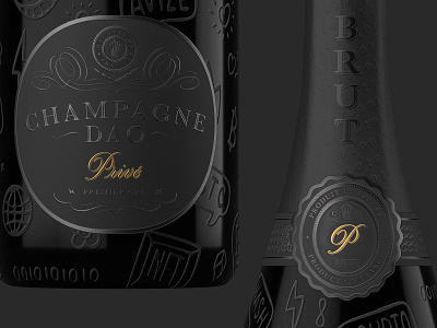 Champagne Label Design alcohol design black bottle design branding calligraphy champagne lavel design lettering logo script verg