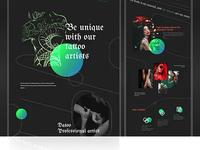Datoo - Professional tattoo artist Landingpage branding clean dark dark landing page dark website design hero illustration landingpage minimal tatto landing page tattoo ui uiux ux vector website