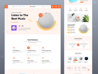 Landshop - Portable Speaker Store Website Landing Page audio bluetooth speaker devignedge ecommerce headphone homepod landing page mhmanik02 music online store portable speaker product product design product landing page shop showcase sound speaker ui web designmui