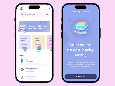 Online Course Mobile App books course courses development elearning ios iphone14 learning mobile pastels ux