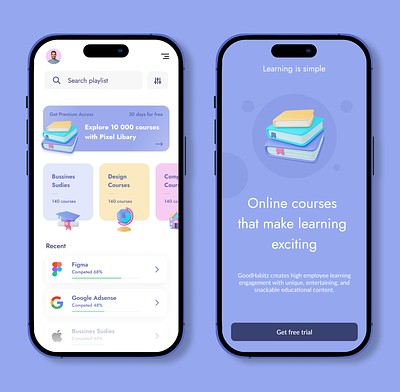 Online Course Mobile App books course courses development elearning ios iphone14 learning mobile pastels ux