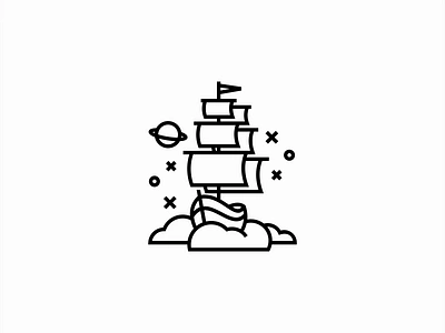 Sailing Ship In The Sky Logo boat branding clouds design fantasy geometric identity illustration lines logo mark ocean sailing sea ship sky symbol transport vector vessel